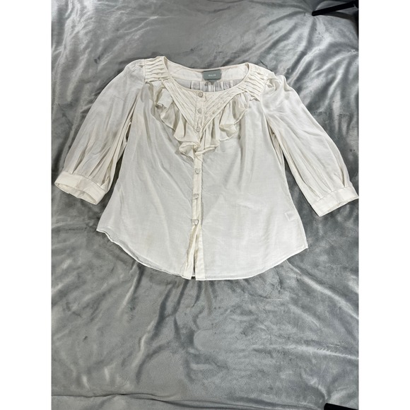 Maeve Tops - Maeve by Anthropologie Button Down Ruffle Cotton Blend Blouse Ivory White Size 4